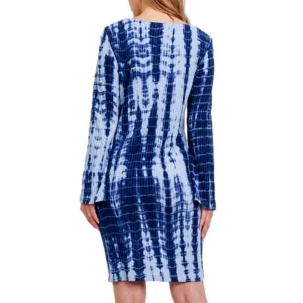 Retro Blue Tie-Dye Shift Dress ~ Boho Bell Sleeves ~ Round Neck ~ NEW IN PACKAGE - Picture 3 of 10